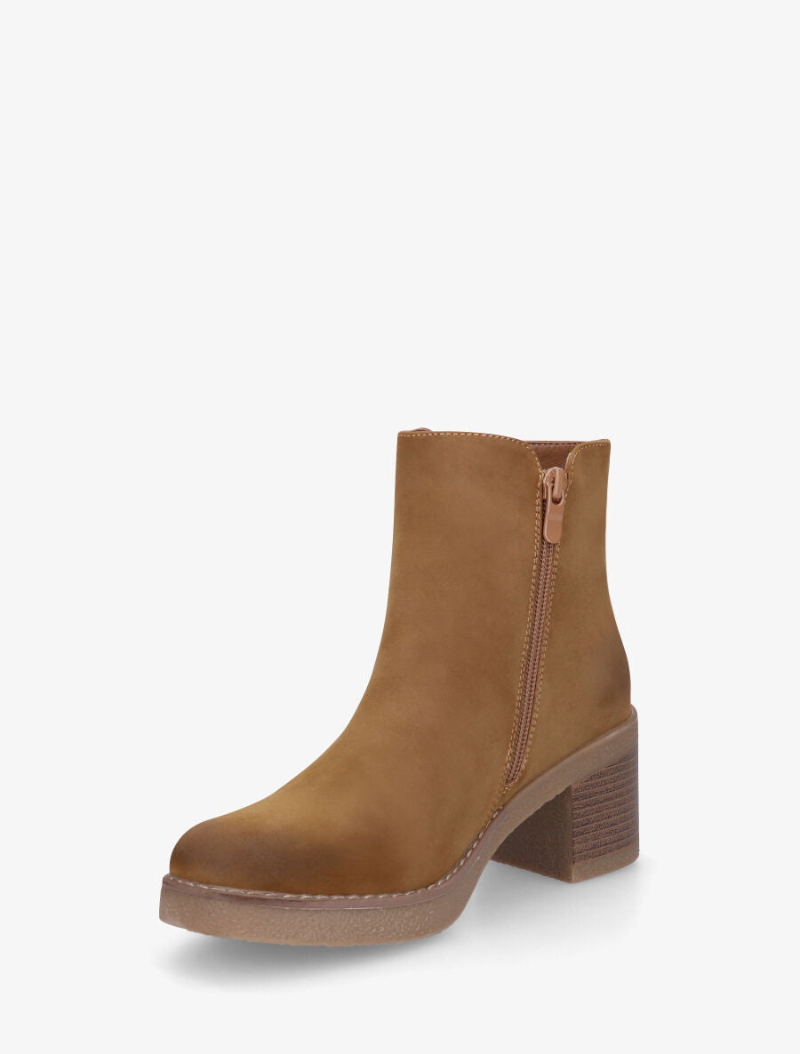Bottines en suédine à zip - Camel - 3