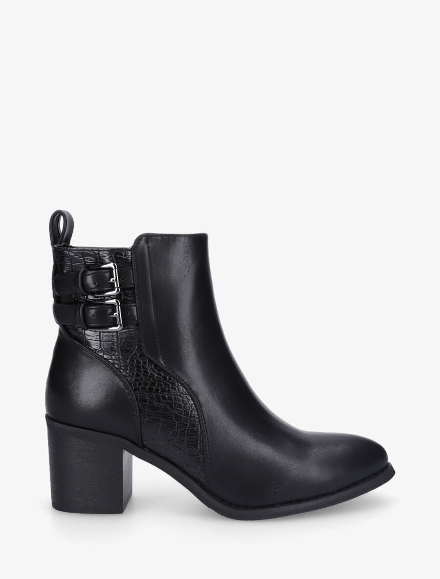 Bottines en simili à double boucles - Noir - 1