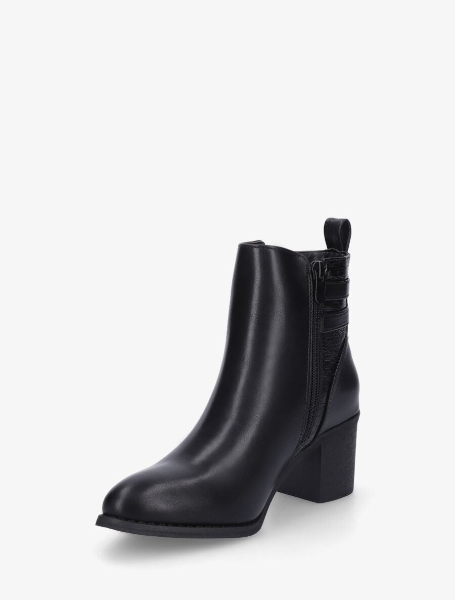 Bottines en simili à double boucles - Noir - 3