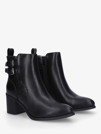 Bottines en simili à double boucles - Noir - 4