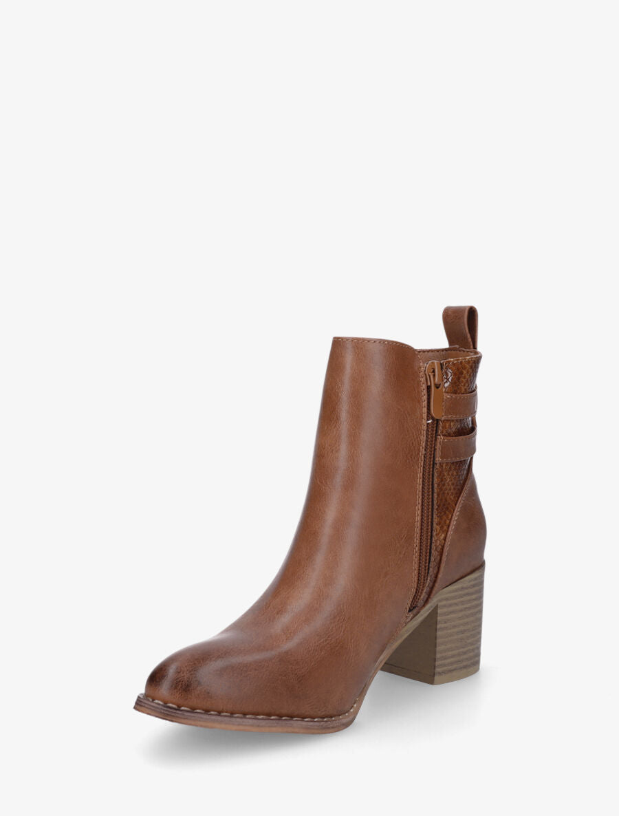 Bottines en simili à double boucles - Camel - 3