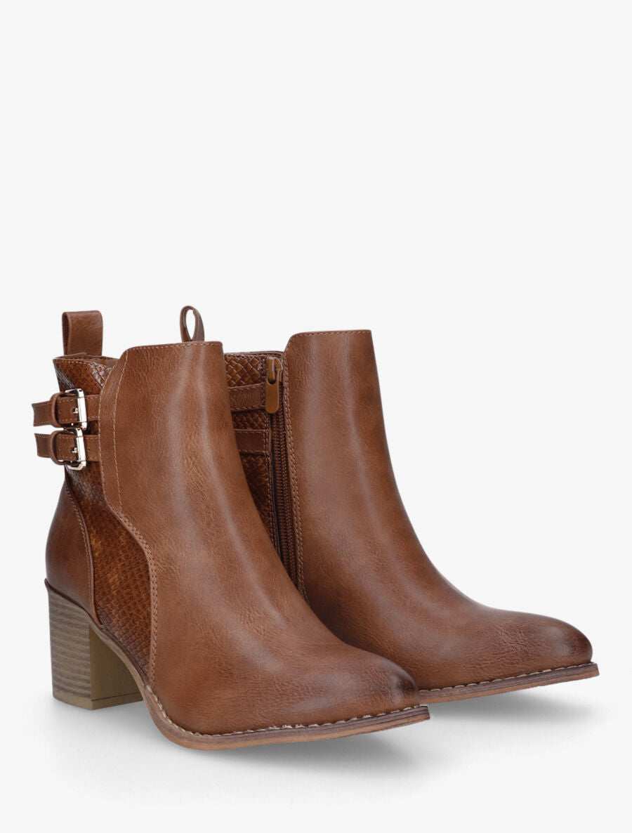 Bottines en simili à double boucles - Camel - 4