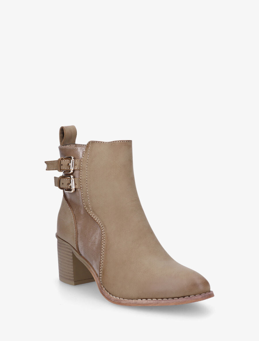 Bottines en simili à double boucles - Taupe - 2