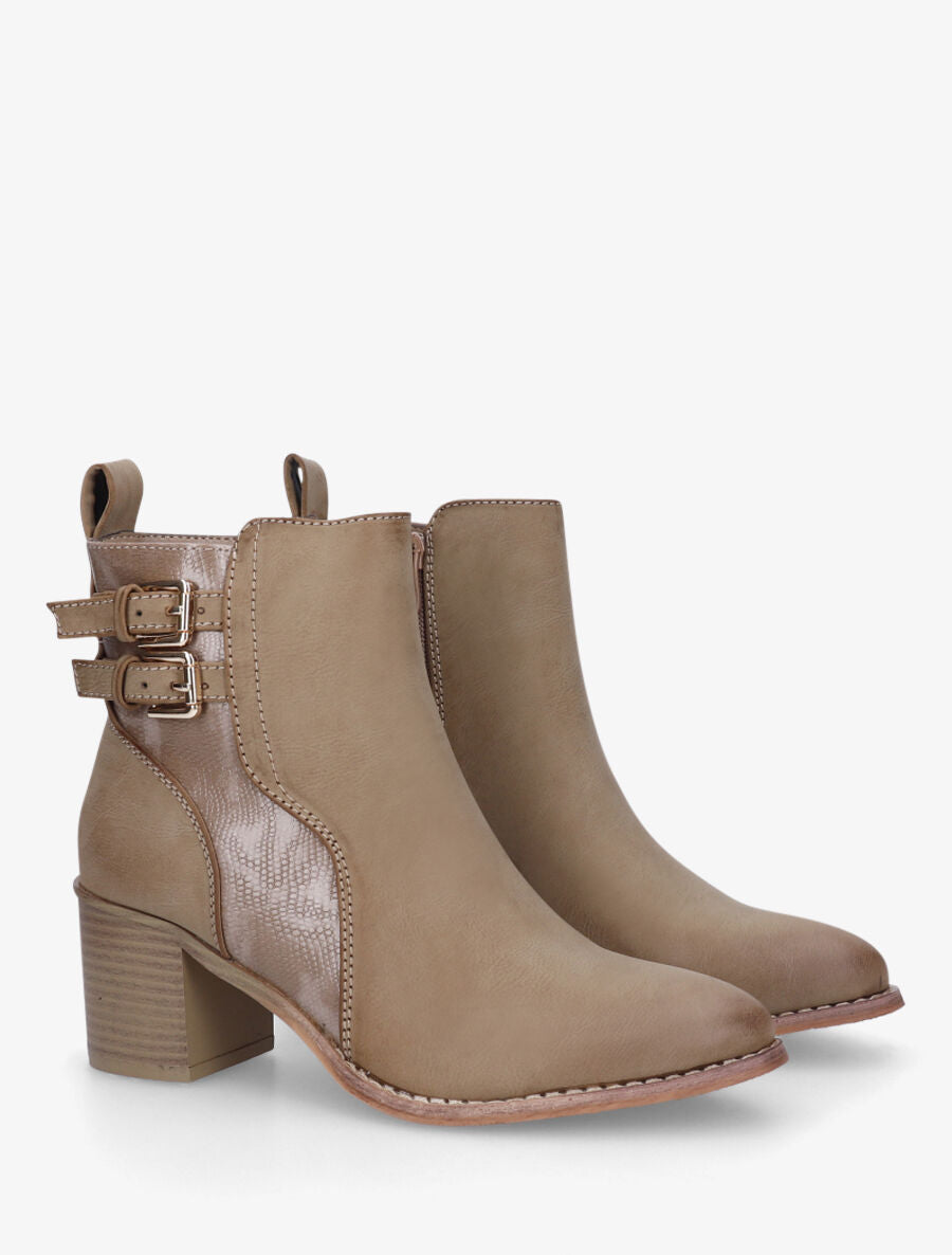 Bottines en simili à double boucles - Taupe - 4