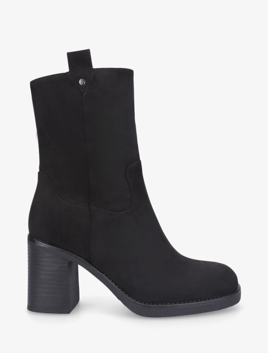 Bottines montantes en suédine à talon - Noir - 1