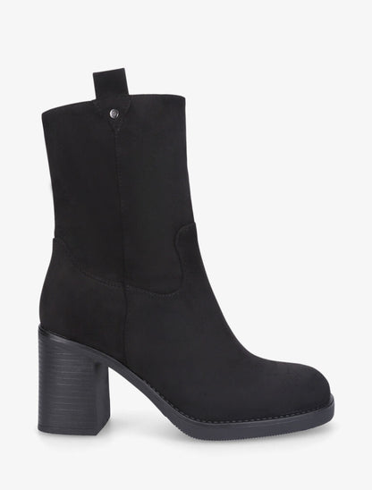 Bottines montantes en suédine à talon - Noir - 1