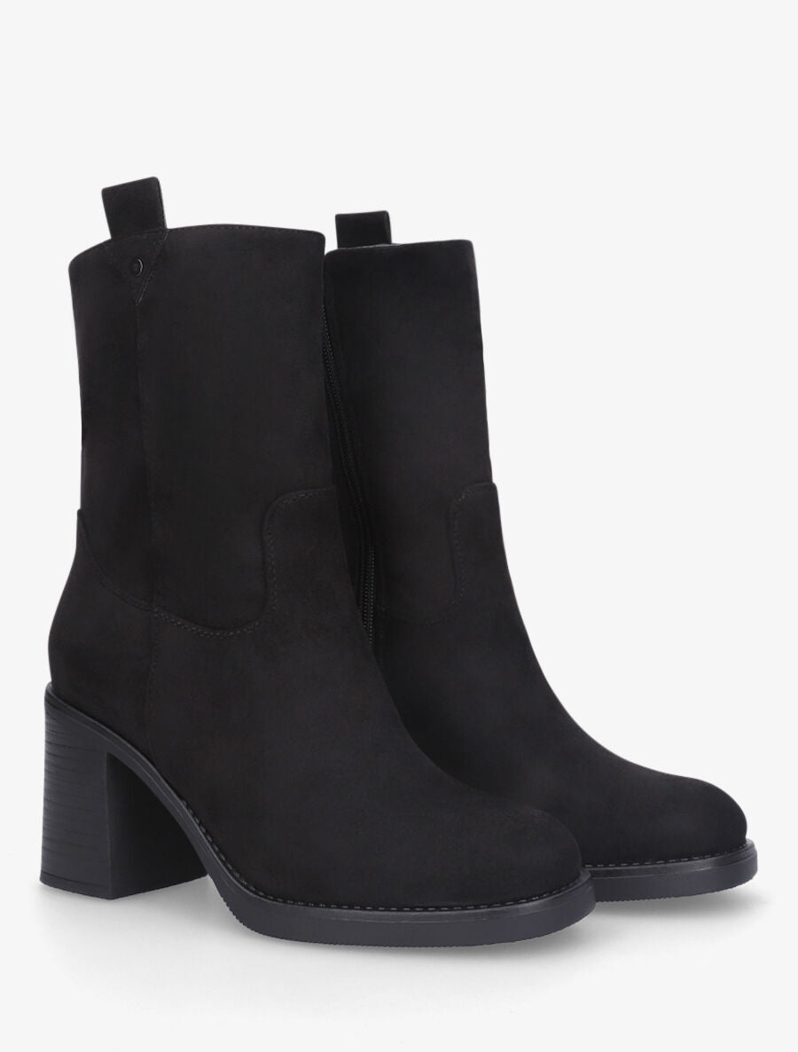 Bottines montantes en suédine à talon - Noir - 4