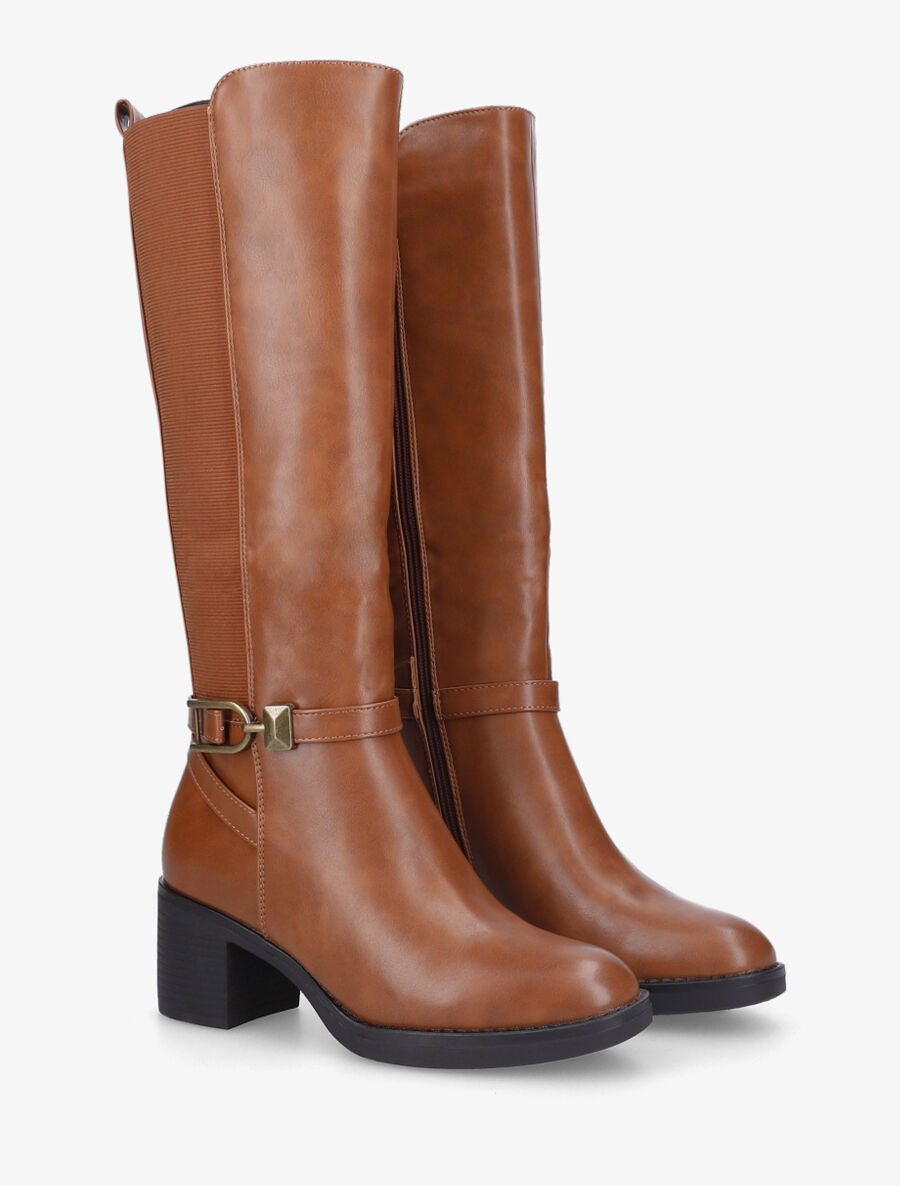 Bottes élastiquées sanglé - Camel - 4