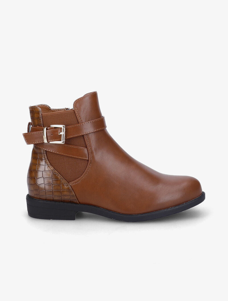 Bottines plates bi-matière à sangles - Camel - 2