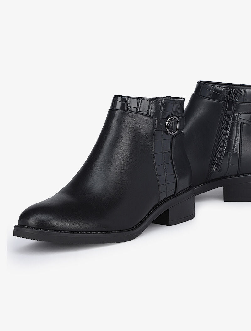 Bottines basses à détails croco - Noir - 4