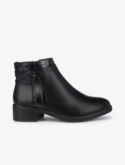Bottines basses à détails croco - Noir - 5