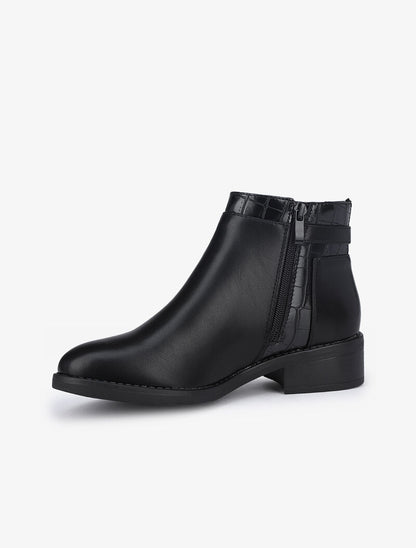 Bottines basses à détails croco - Noir - 3
