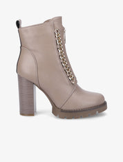 Bottines à talon haut et maillons décoratifs argentés - Taupe - 5