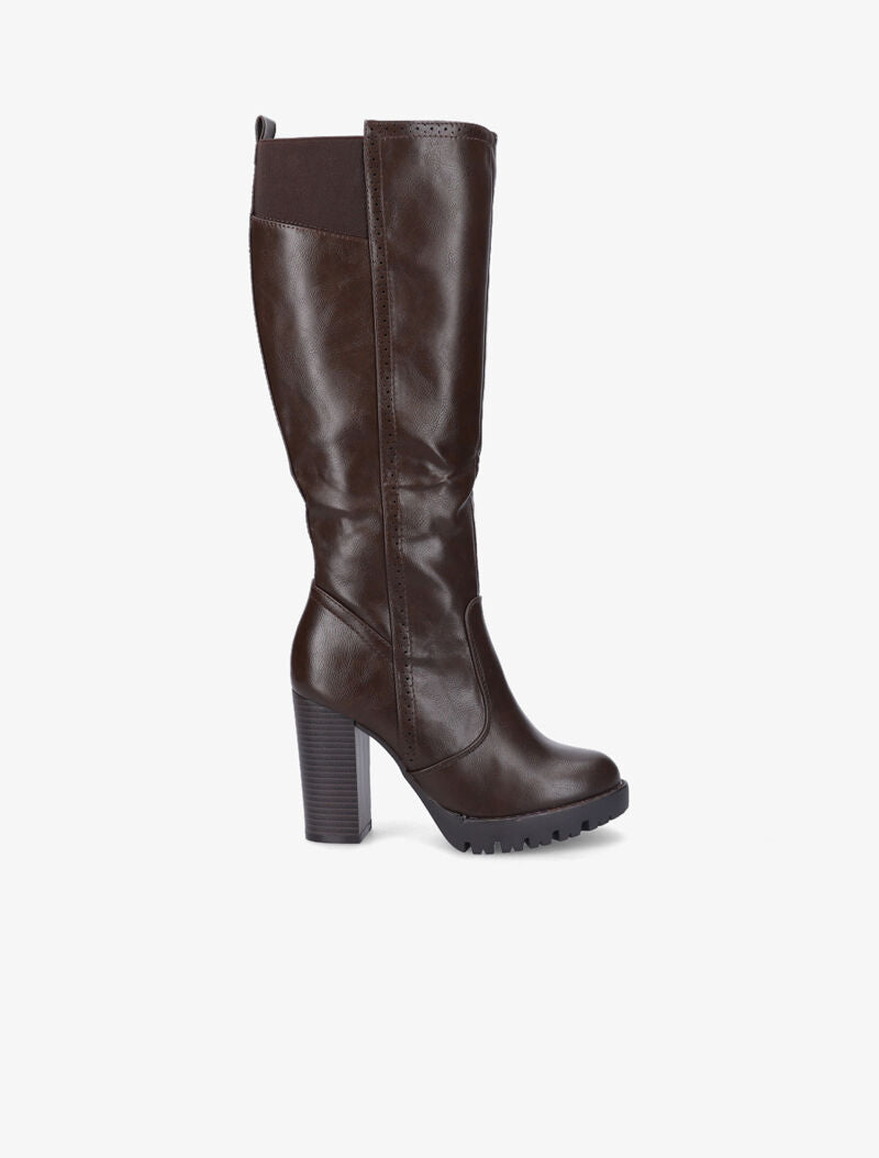 Bottes à talons à détails perforés - Marron - 2