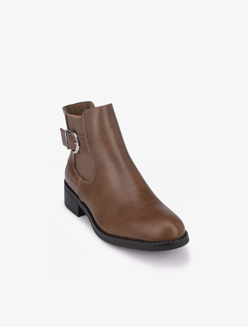 Bottines à contrefort croco et boucle - Marron - 2
