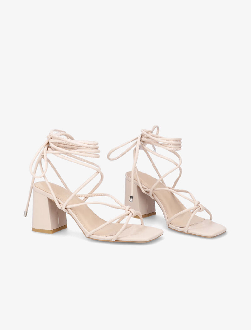 Sandales à nouer à la cheville et à talon - Beige - 4