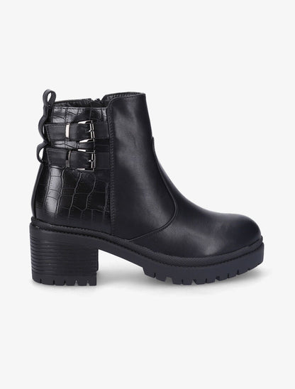 Bottines à talon et contrefort effet croco - Noir - 1