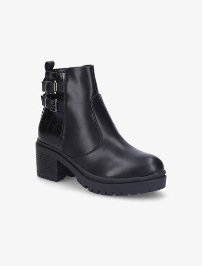Bottines à talon et contrefort effet croco - Noir - 2