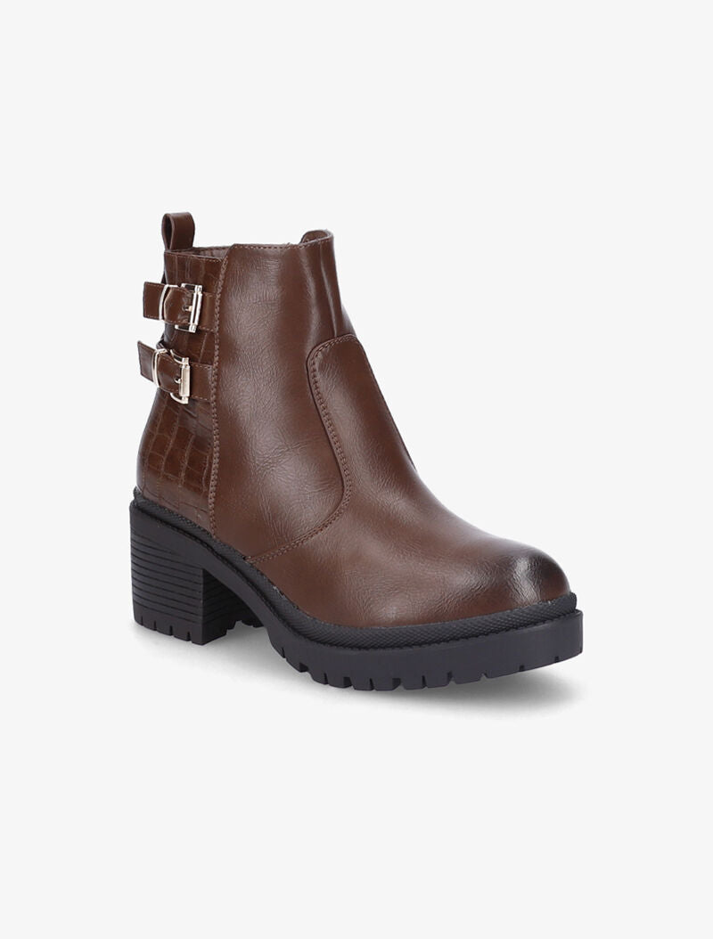 Bottines à talon et contrefort effet croco - Marron - 2