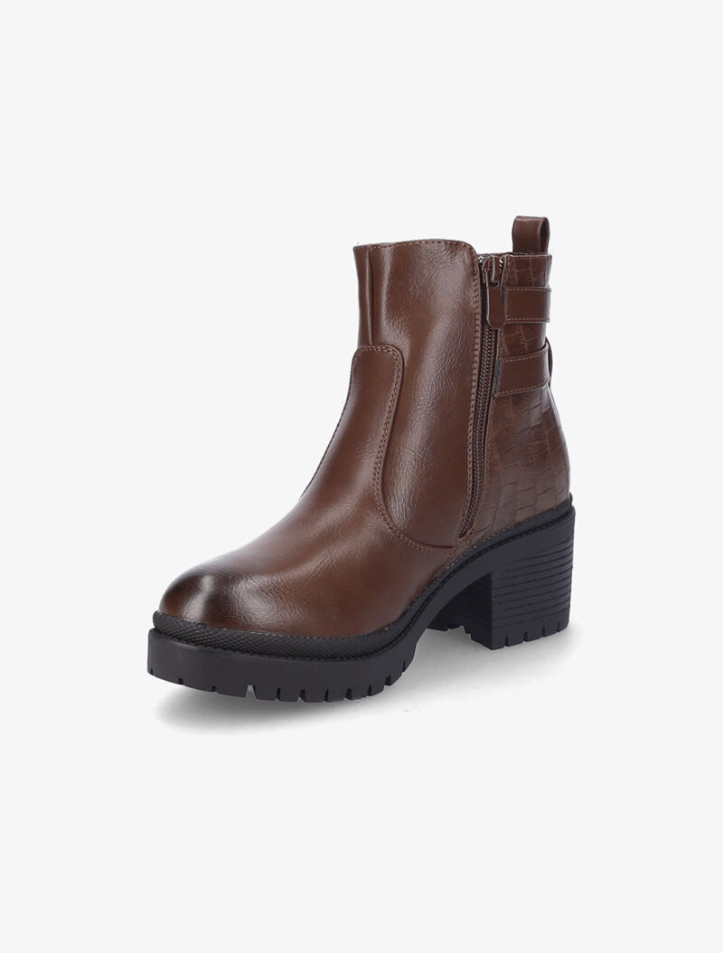 Bottines à talon et contrefort effet croco - Marron - 3