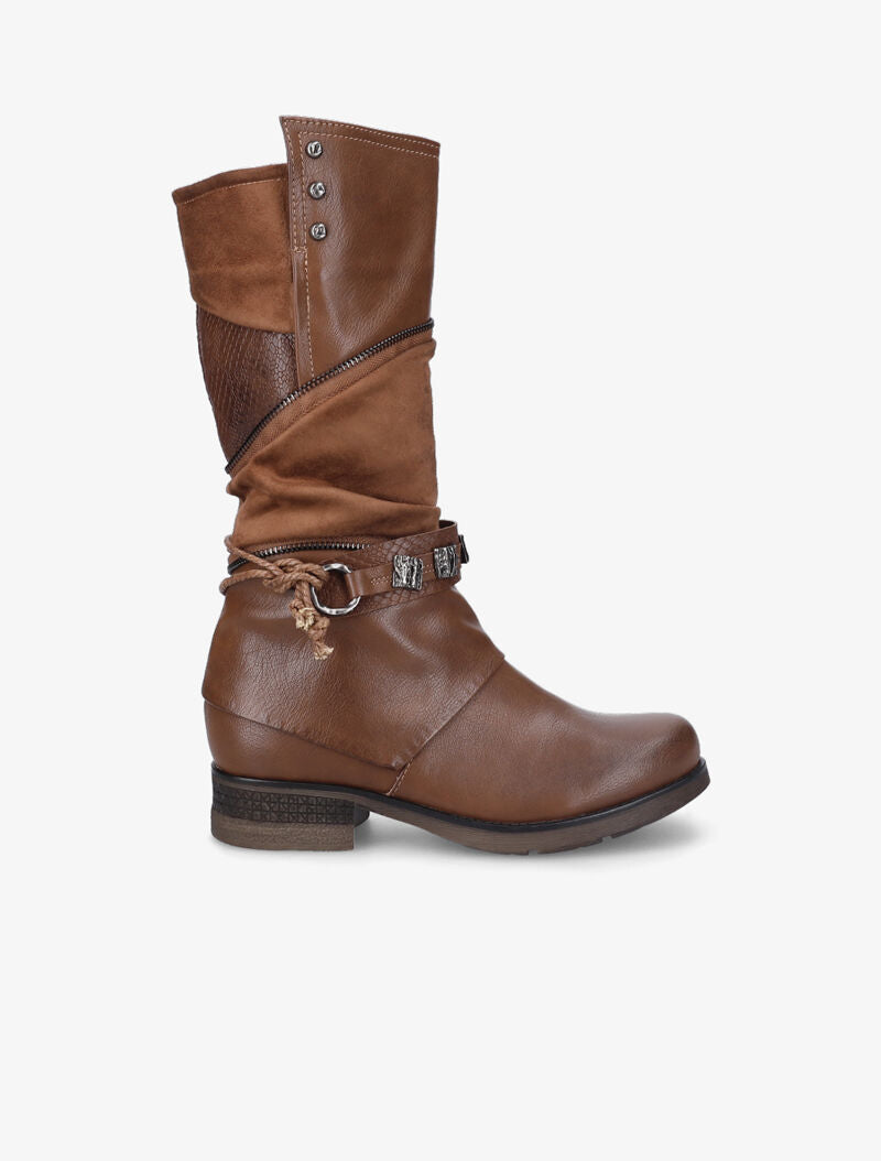 Bottes à bride à boucle cloutée stylisée - Camel - 2