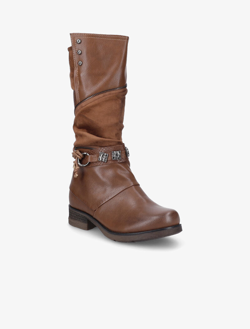 Bottes à bride à boucle cloutée stylisée - Camel - 3