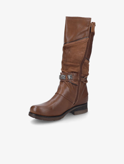 Bottes à bride à boucle cloutée stylisée - Camel - 4