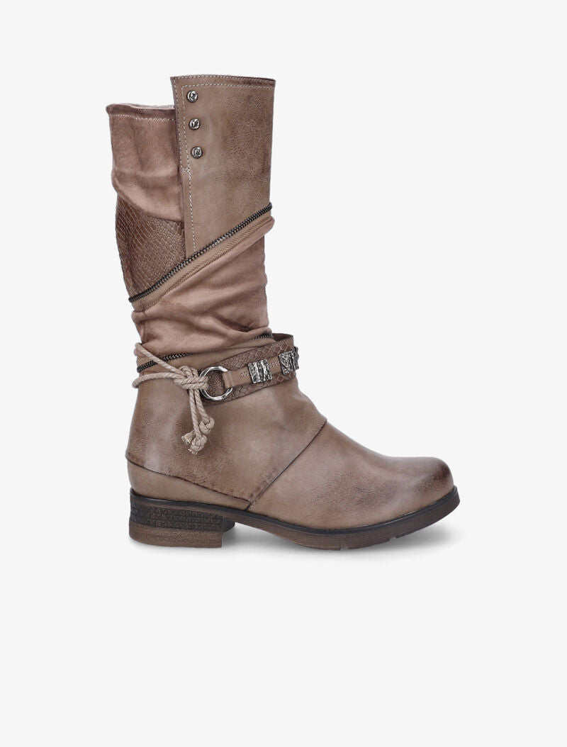 Bottes à bride à boucle cloutée stylisée - Taupe - 2