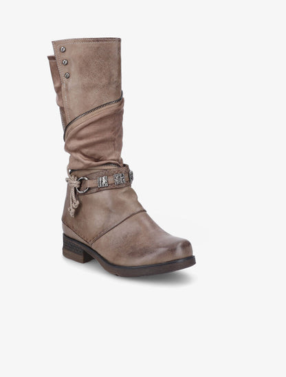 Bottes à bride à boucle cloutée stylisée - Taupe - 3