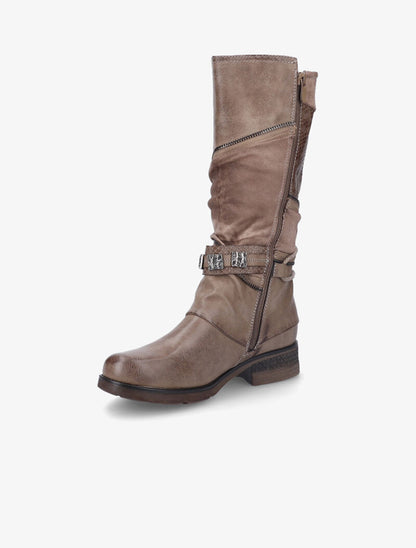 Bottes à bride à boucle cloutée stylisée - Taupe - 4
