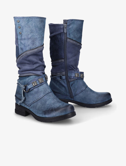 Bottes à bride à boucle cloutée stylisée - Bleu - 3