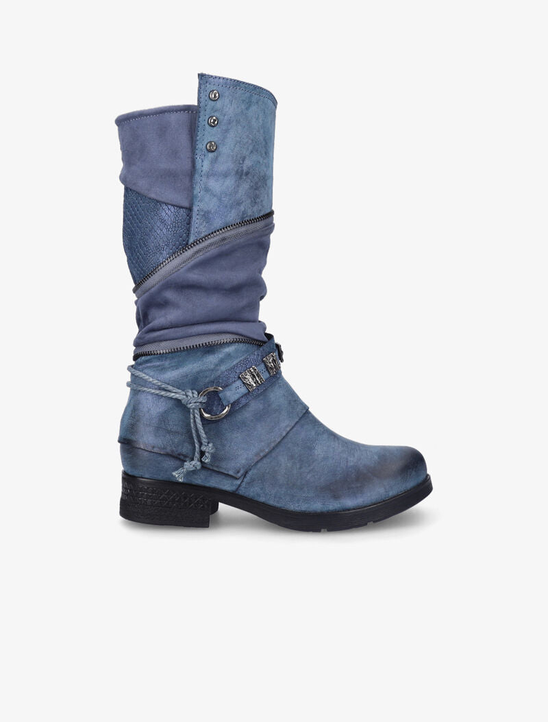 Bottes à bride à boucle cloutée stylisée - Bleu - 5