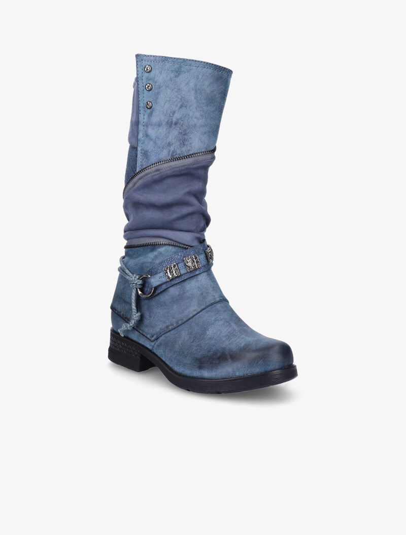 Bottes à bride à boucle cloutée stylisée - Bleu - 2