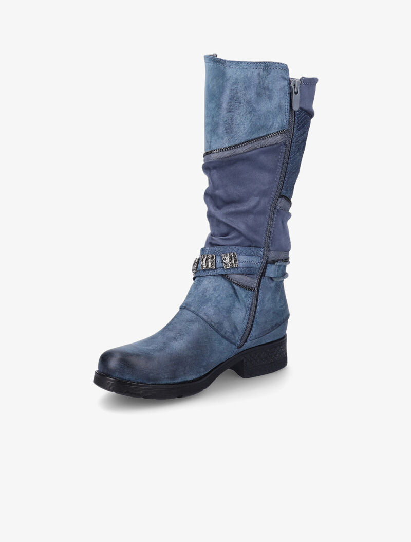 Bottes à bride à boucle cloutée stylisée - Bleu - 4