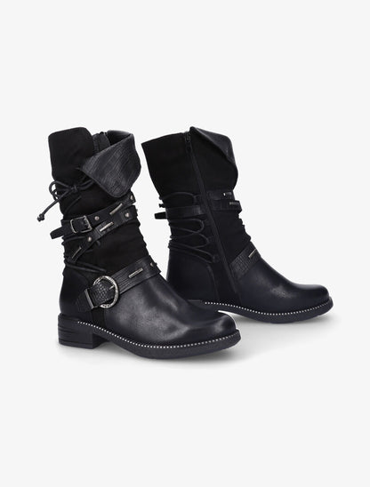 Bottes bi-matière à brides à boucle cloutées effet croco - Noir - 5