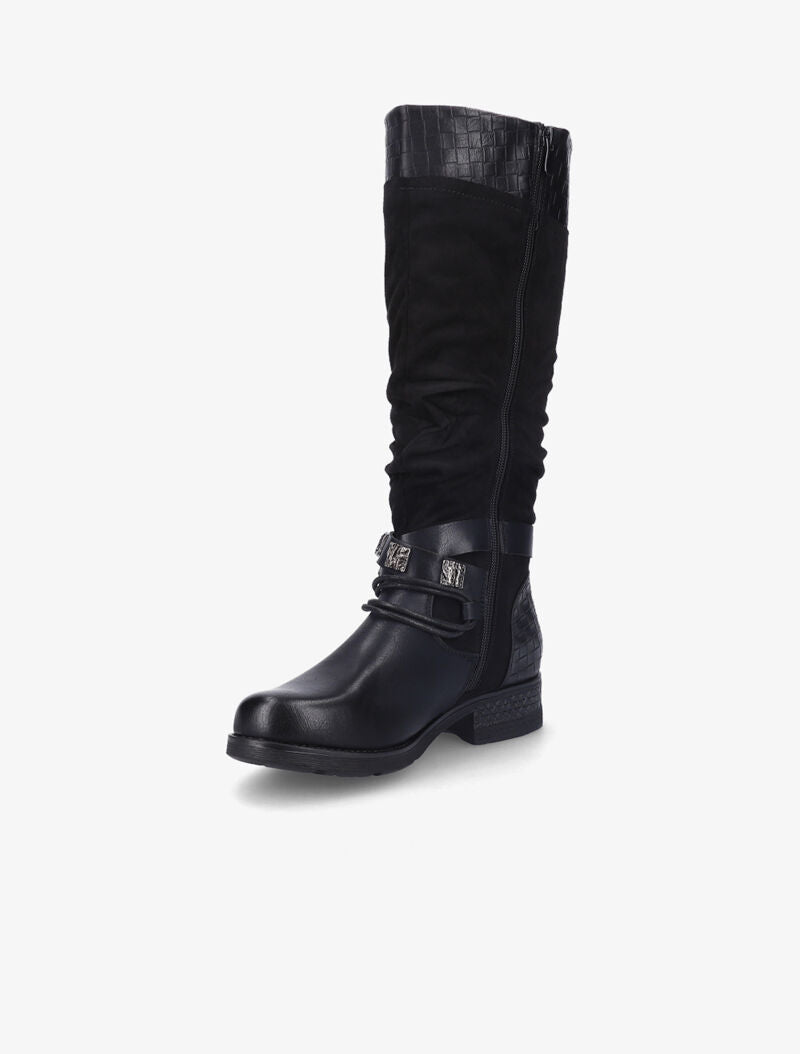Bottes en simili et suédine effet tressé - Noir - 4