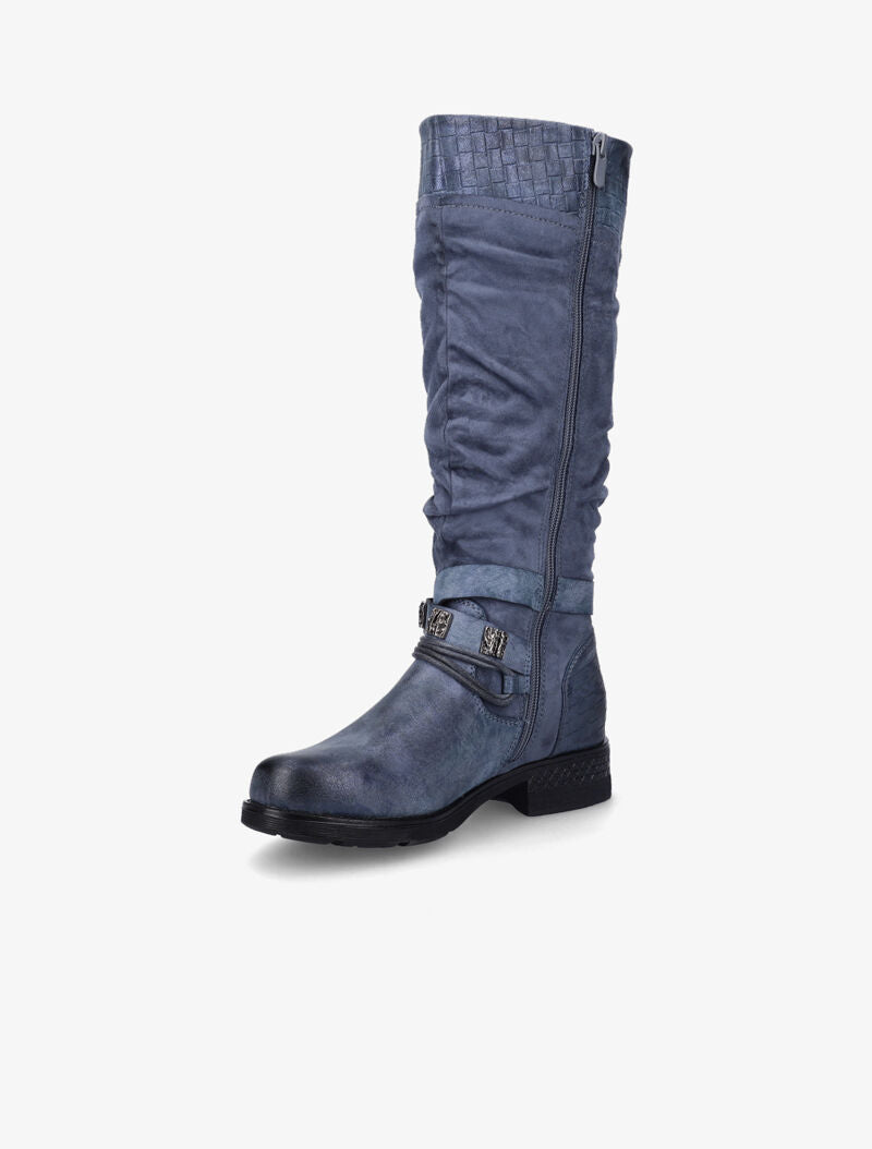 Bottes en simili et suédine effet tressé - Bleu - 4