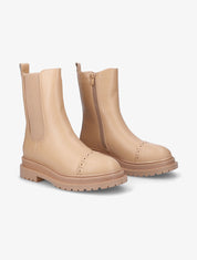 Bottines unies à détails perforés - Camel - 1