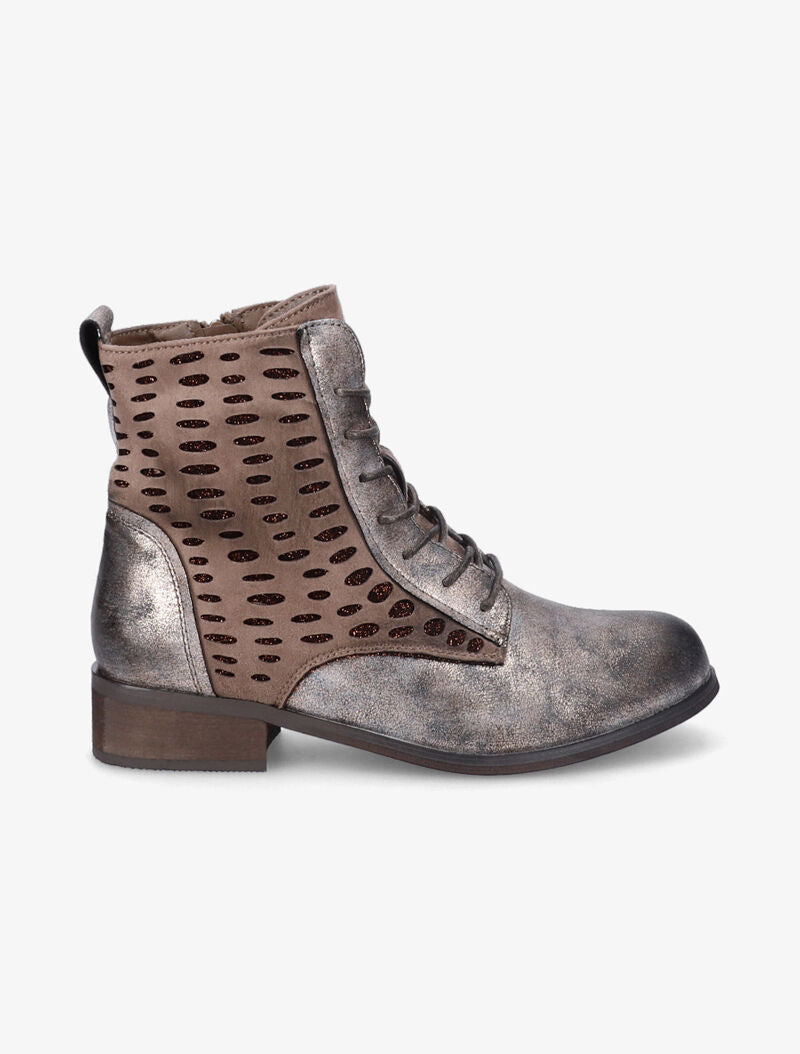 Bottines perforées à lacets et détail irisé - Bronze - 2