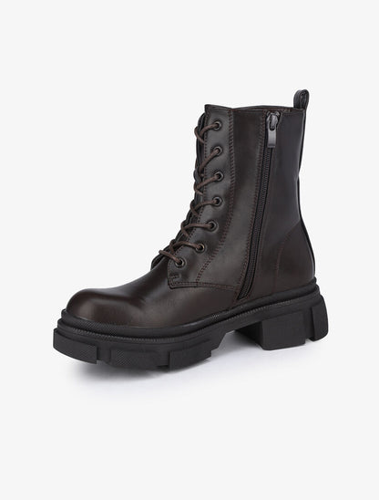 Boots montantes à gros crans et lacets - Marron - 4