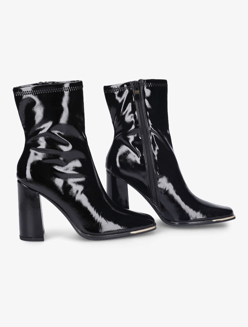 Bottines effet vinyle à talon - Noir - 1