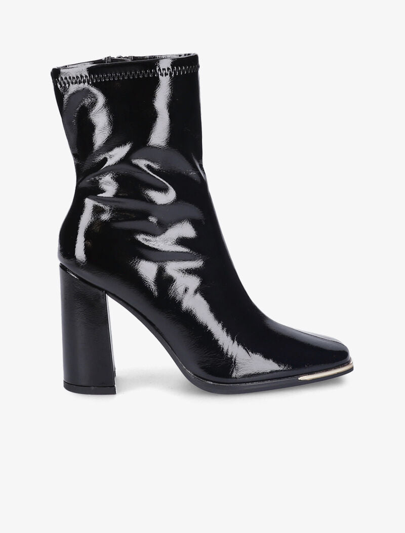 Bottines effet vinyle à talon - Noir - 2