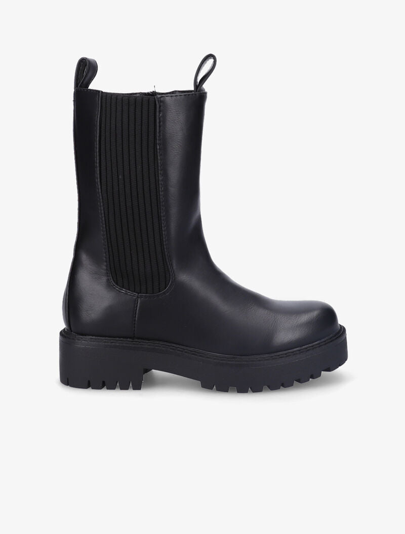 Bottines unies à côté en tissu élastiqué côtelé - Noir - 2
