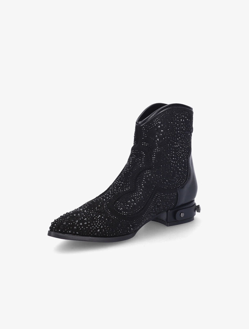 Santiags à strass et talon stylisé - Noir - 3