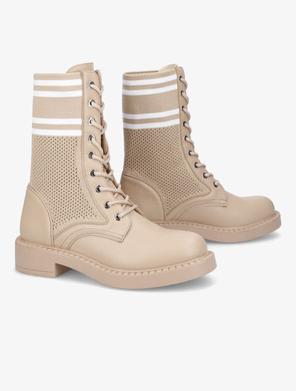 Rangers en toile et simili style chaussette - Camel - 4