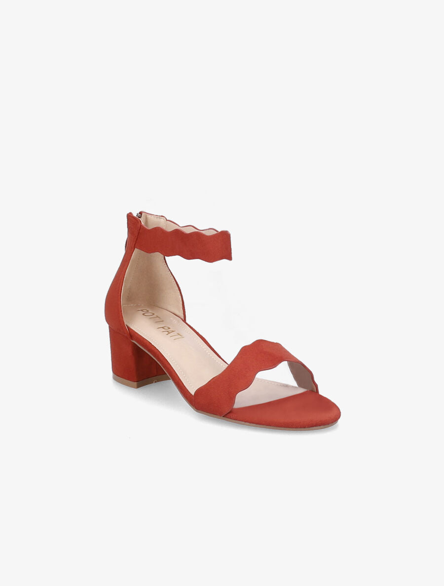 Sandales en suédine à bride et ganse ondulées - Rouge - 2