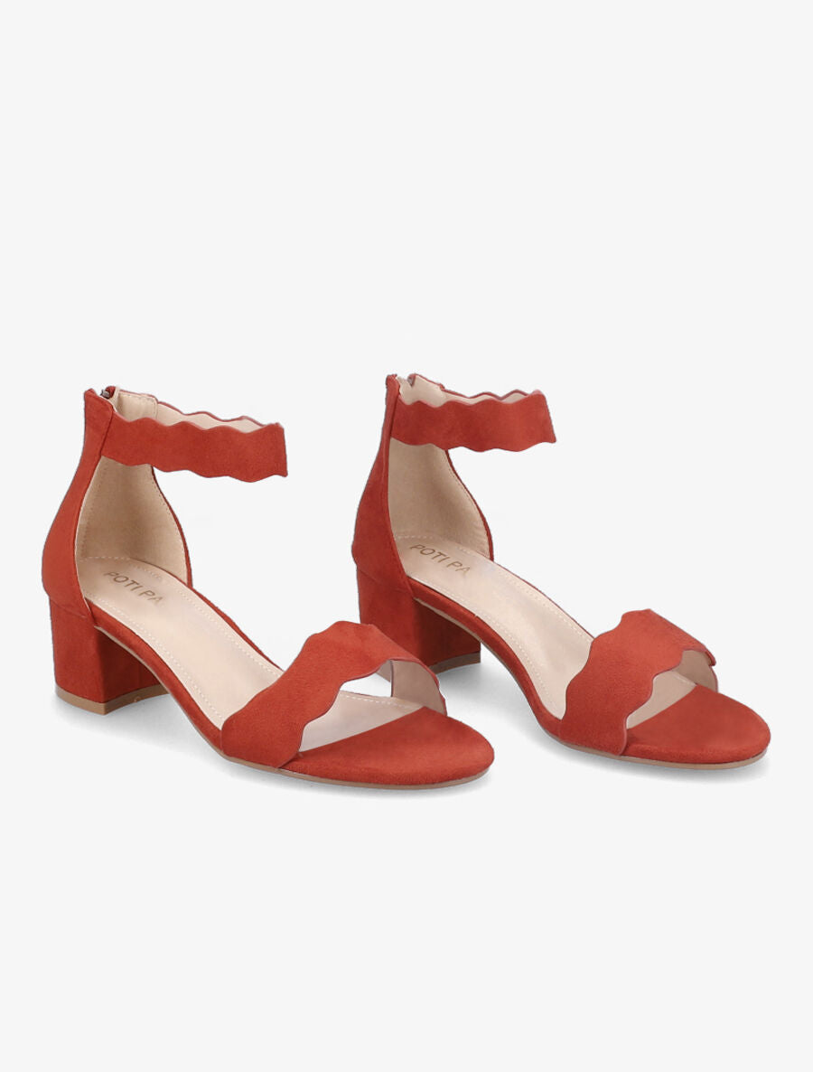 Sandales en suédine à bride et ganse ondulées - Rouge - 4