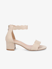 Sandales en suédine à bride et ganse ondulées - Beige - 1