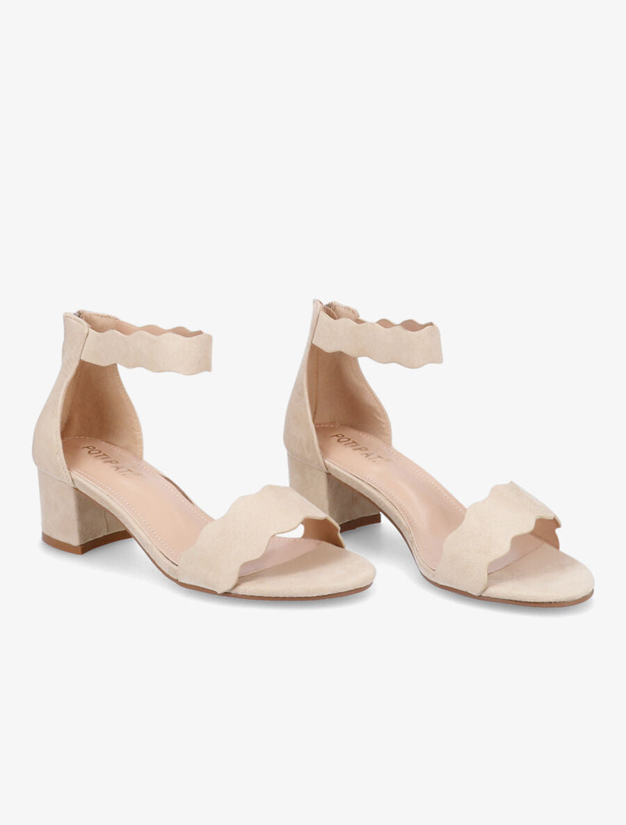 Sandales en suédine à bride et ganse ondulées - Beige - 4