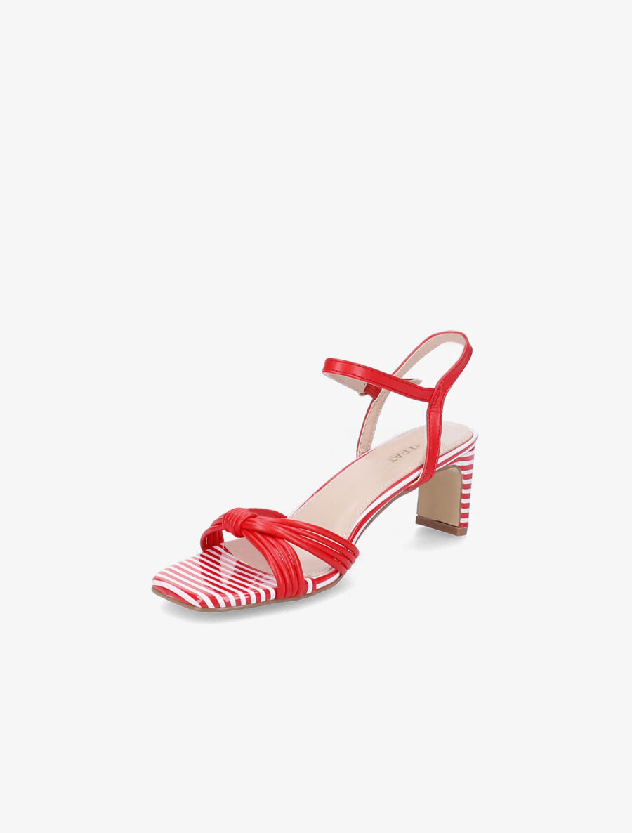 Sandales à talons rayés et ganses style noeud - Rouge - 3